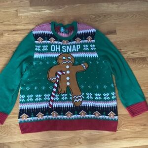 Ugly Christmas Sweater Green & Red 'Oh Snap' Gingerbread Crewneck